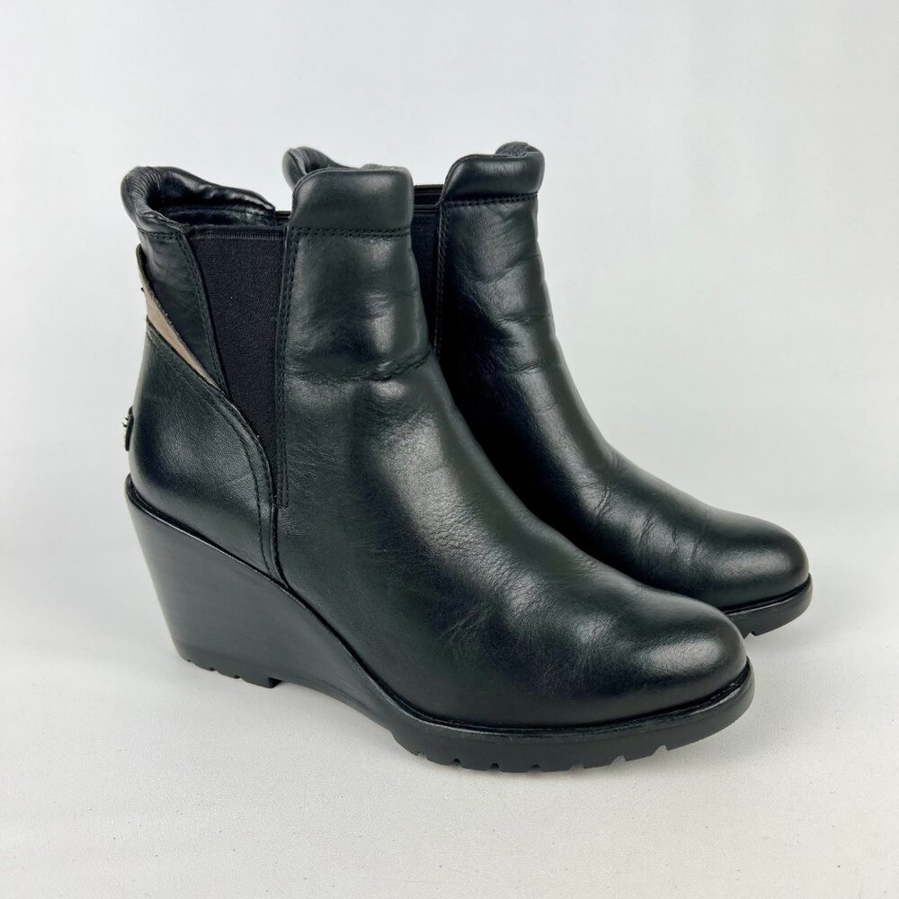 Sorel Black Leather Wedge Ankle Boots